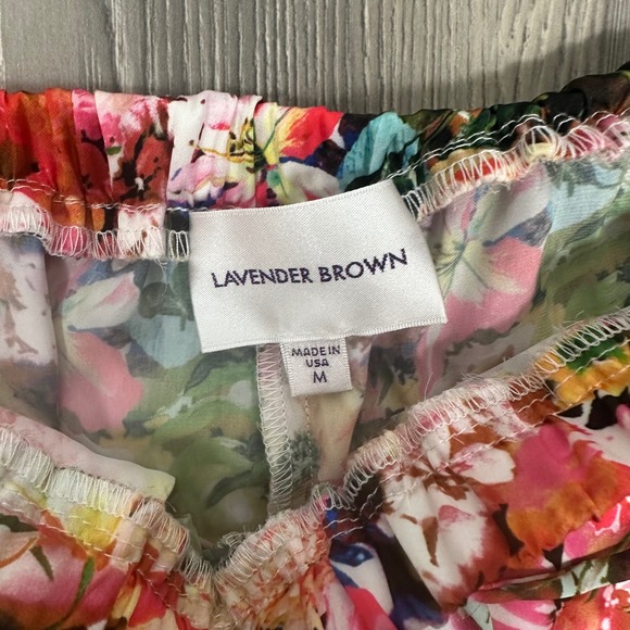 Lavender Brown Retro Bright Floral Satin Pants w/ Elastic Waist - SIZE M - Picture 5 of 6